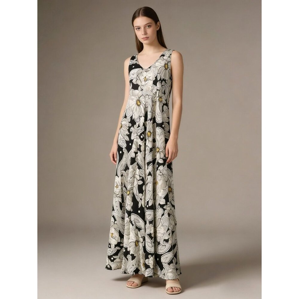 $ 480 NWOT JOHNNY WAS Biya Silk Floral Sleeveless V-Neck Maxi Dress Size S